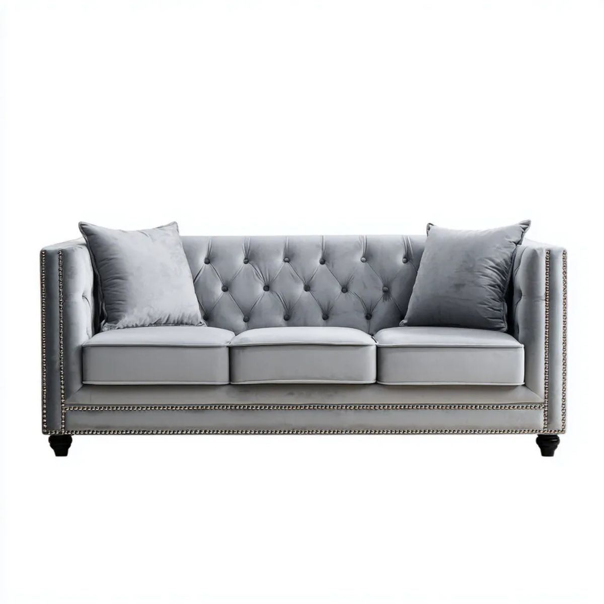 Sofa, Chesterfield 3-osobowa szary poliester Belarvelvet sofa 210 x 90 x 78 cm