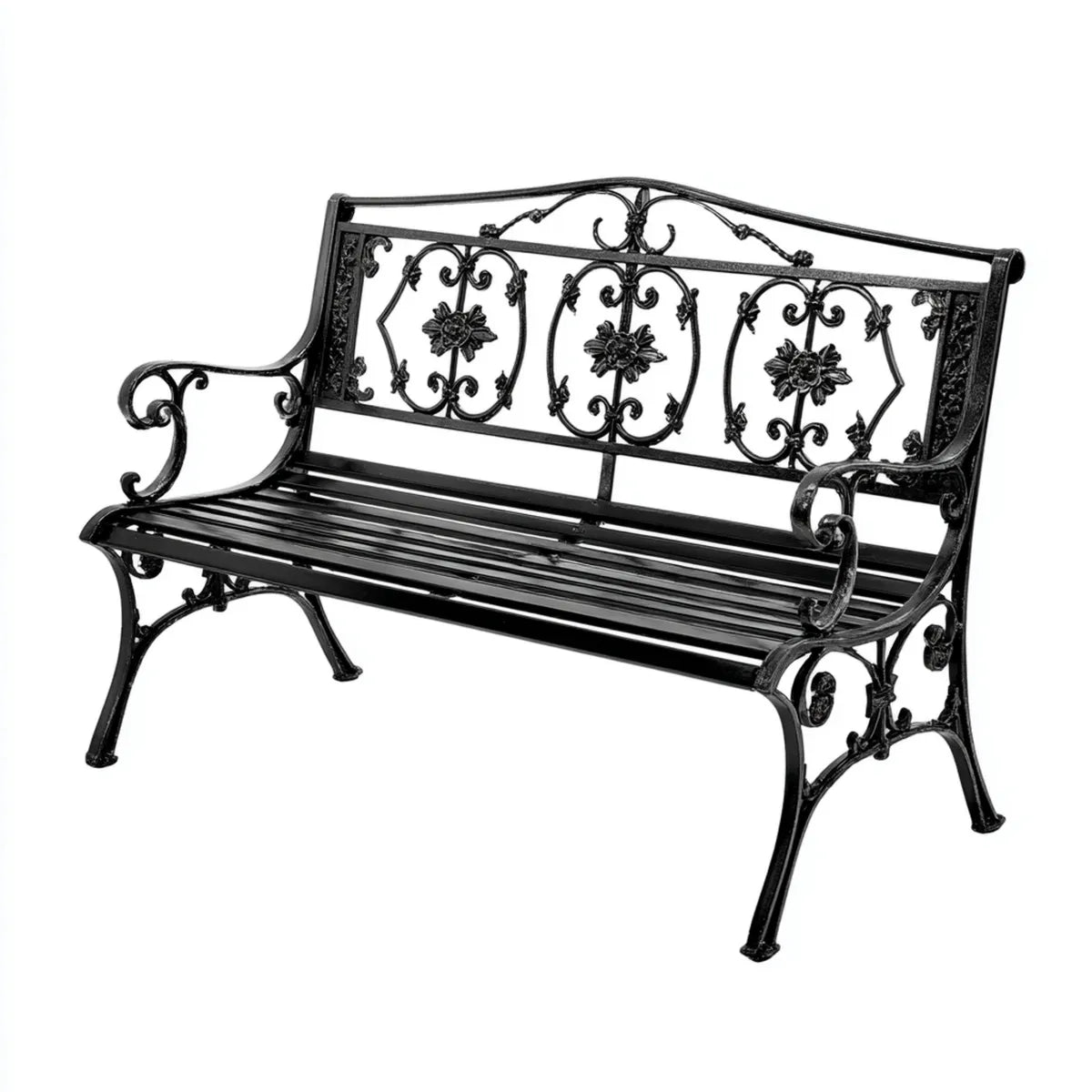 Ławka ogrodowa, Czarna ławka ogrodowa z żeliwa prostokątnego 100 x 54 x 80 cm z otworem z tyłu
