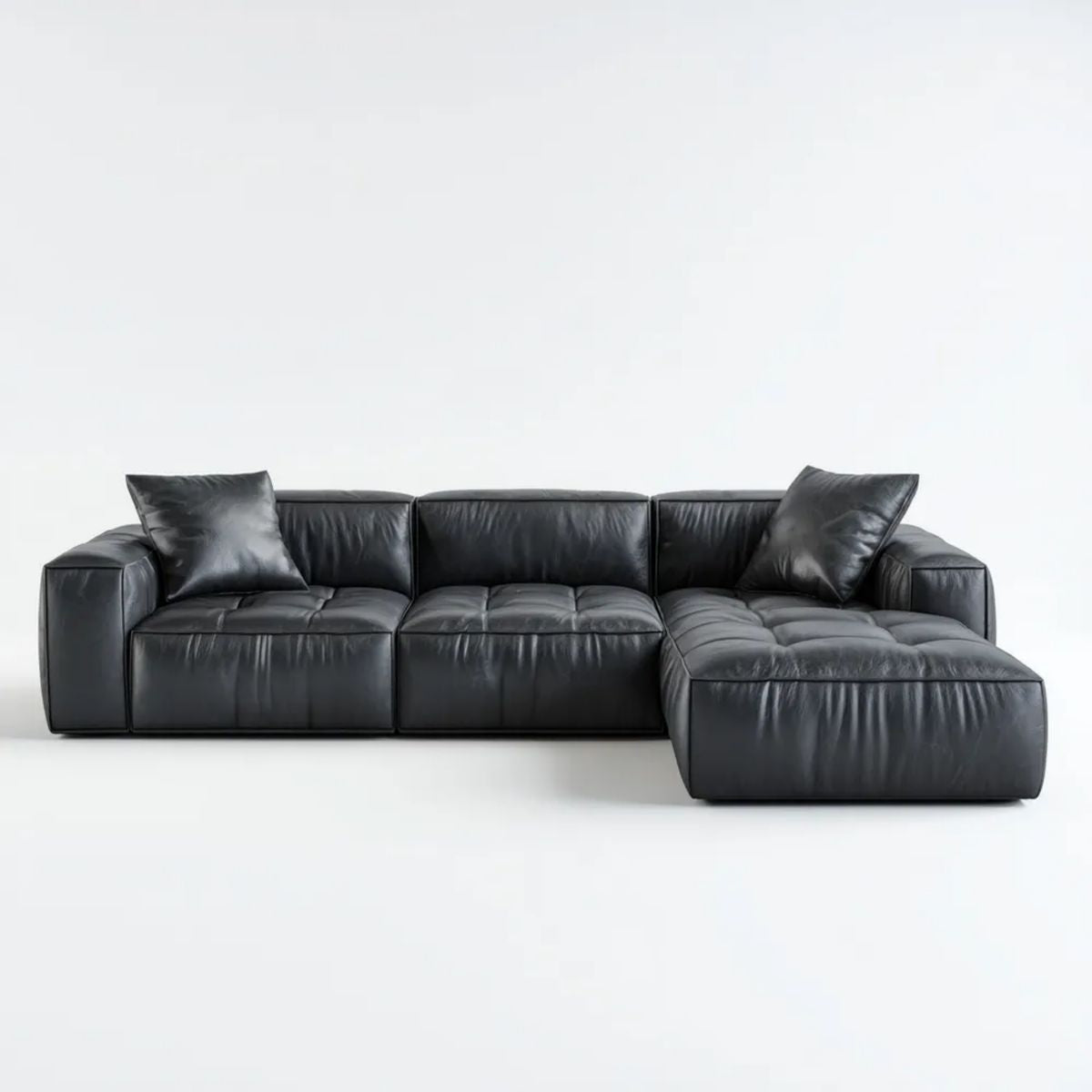 Sofa, 3-osobowa sofa z szezlongiem prosto w czarnym PU skóra poliuretanowa, 300 x 165 x 75 cm