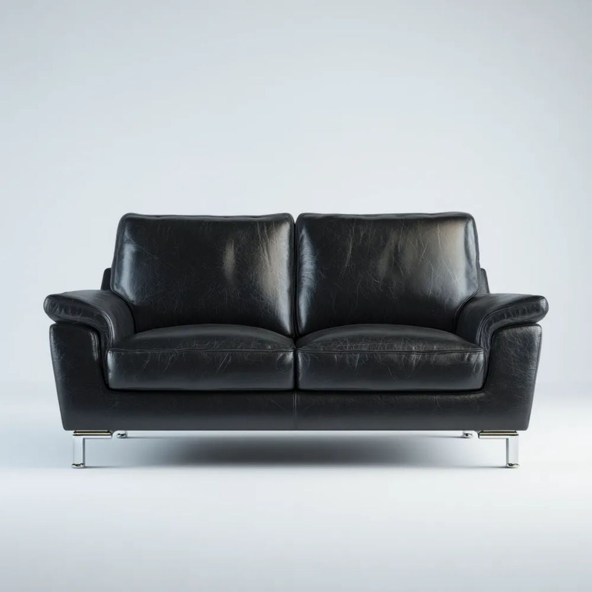 Sofa, PU skóra sofa 2 czarne fotele z chromowanej stali stalowe nogawki, 160 x 88 x 86 cm