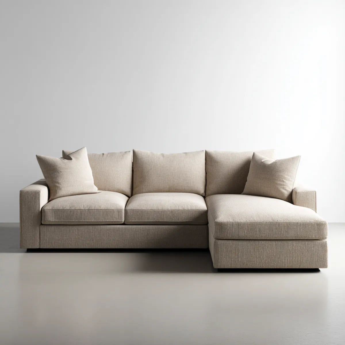 Sofa, Kanapa narożna z prostokątnym profilem szezlongiem beige 260 x 160 x 85 cm
