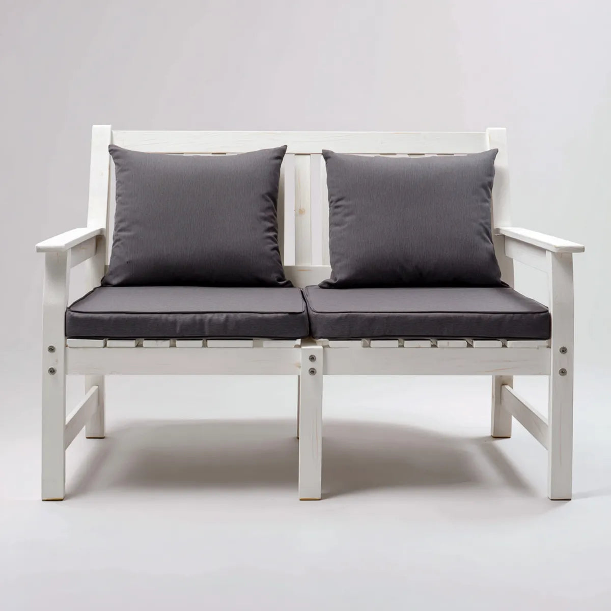 Sofa, 2-fotela biała szara z litego drewna sosnowego z poduszką poliestrową prostokątną 120 x 65 x 82 cm