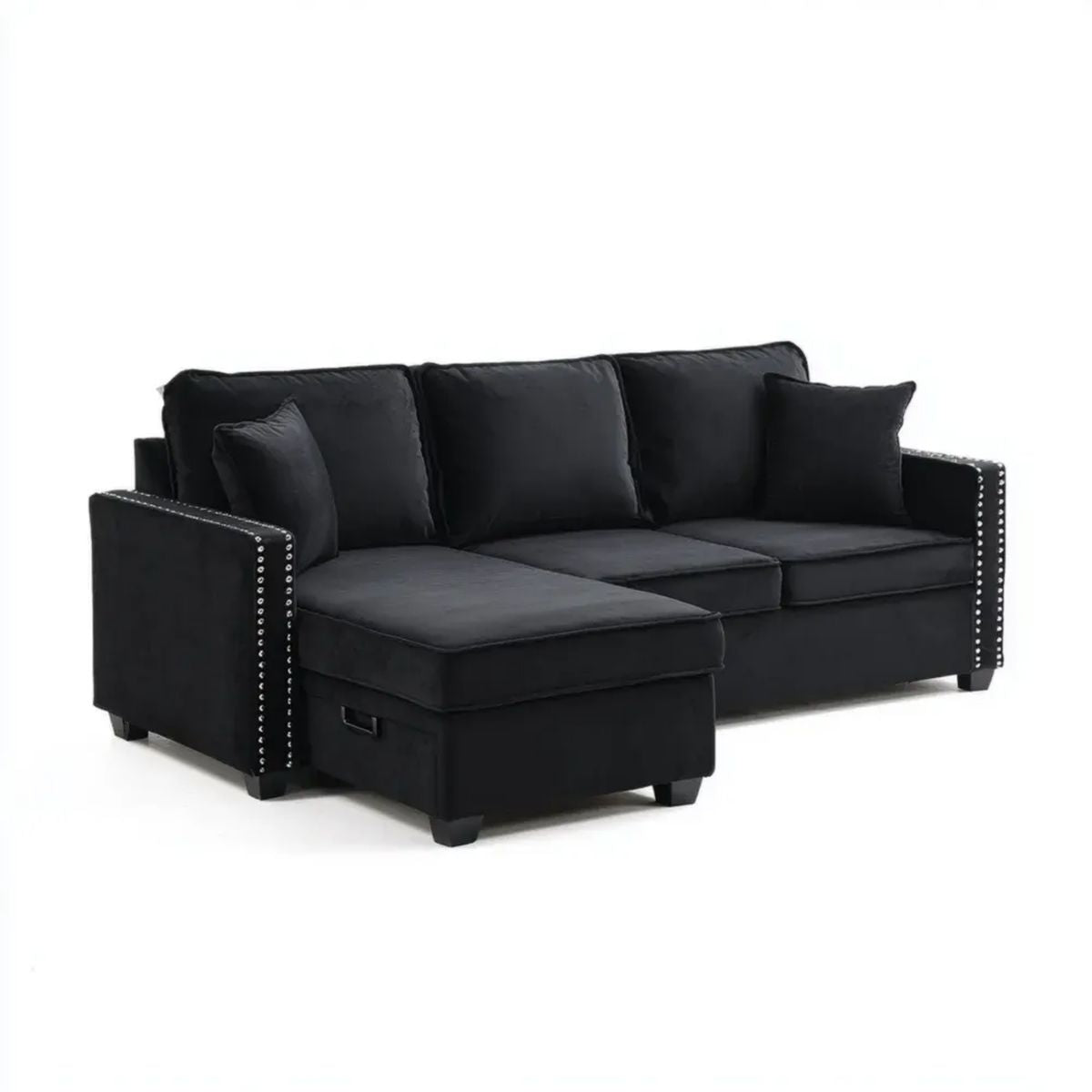 Sofa, rozkładana sofa 3 czarne fotele, 230 × 150 × 90 cm