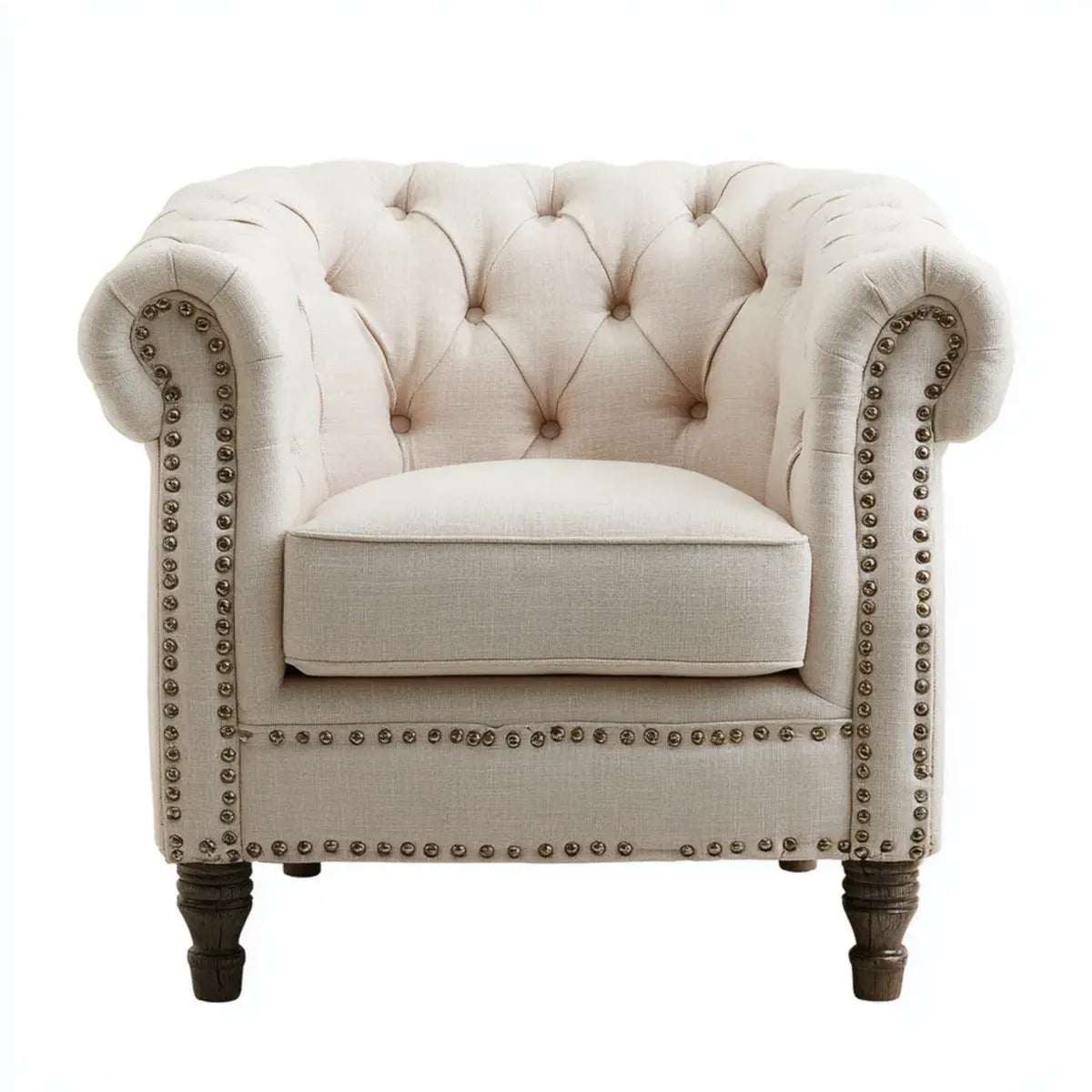Fotel, Chesterfield beżowe fotele z zaokrąglonymi podłokietnikami w poliestrze 110 x 90 x 75 cm