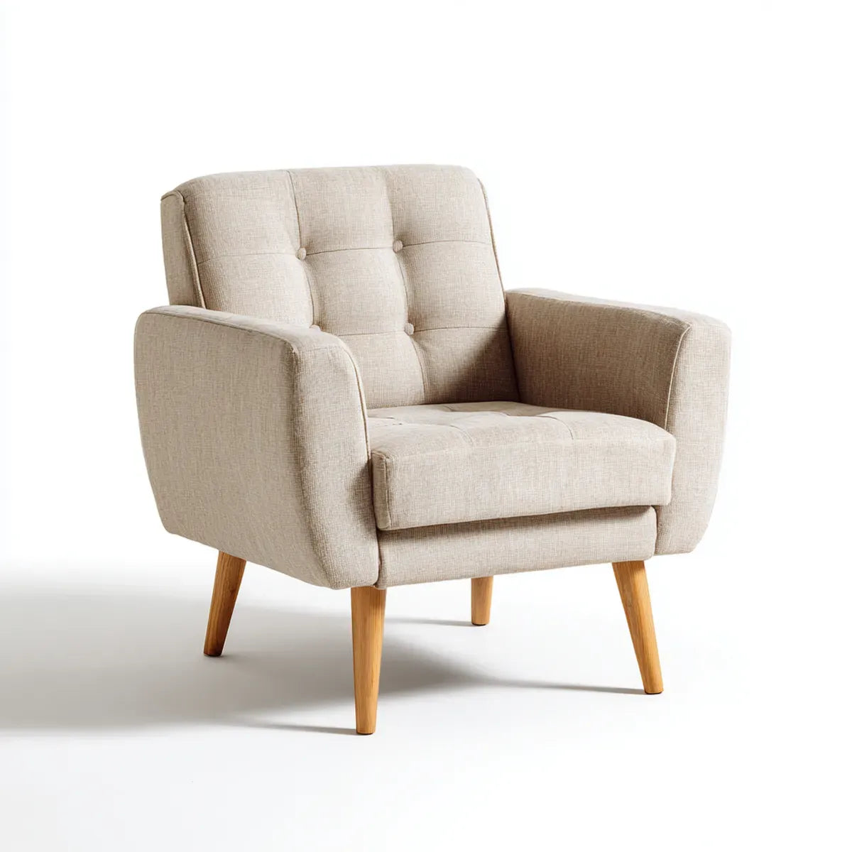 Fotel, Sofa tapicerowana beżowa w kształcie 82 x 85 x 94 cm poliester z litymi, drewnianymi nogami bukowymi