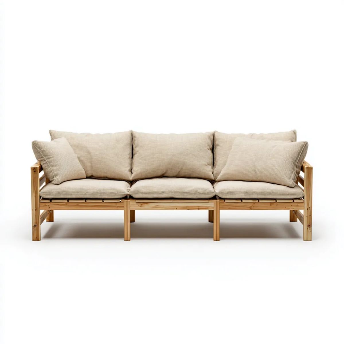 Sofa, 3-osobowa beżowy sofa w sofie z perełką z poduszką, 210 x 80 x 75 cm