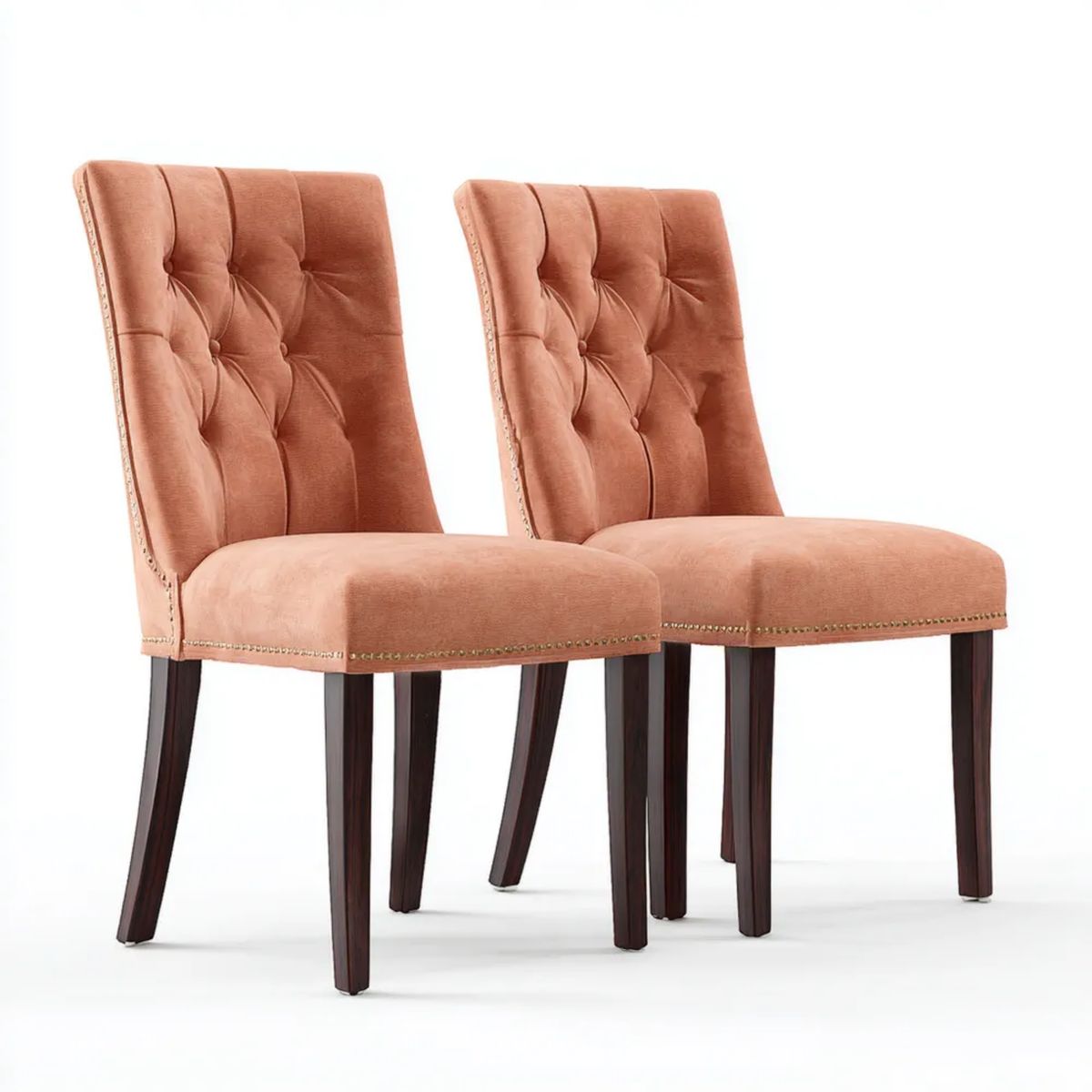 Krzesło do jadalni, Zestaw 2 wyściełanych krzeseł w różowym kolorze z drewnianymi nóżkami, 50 x 63 x 98 cm