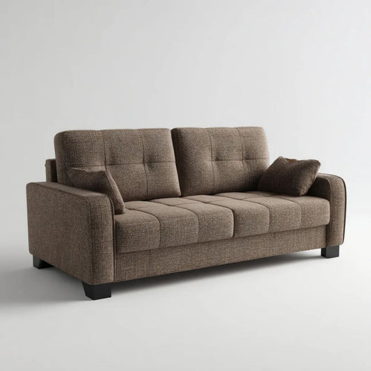 Sofa, 3-osobowa wyprostowany sofa ciemnobrązowa i czarna poliester, 210 x 90 x 88 cm
