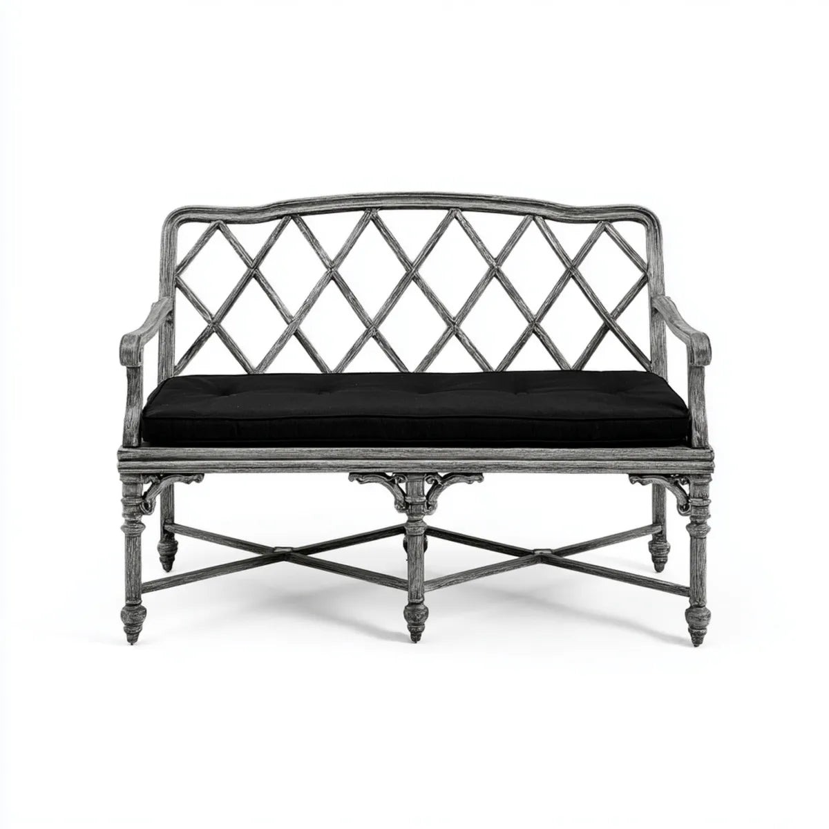 Ławka ogrodowa 2 miejsca szary czarny 150 x 60 x 100 cm lite drewno prostokątna kształt