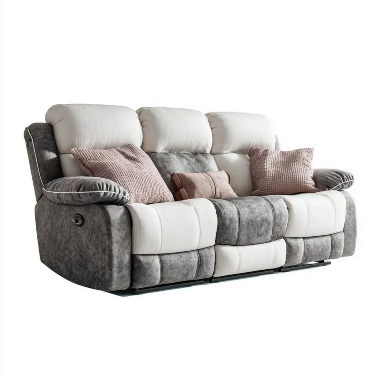 Sofa, Elektryczny relaksujący sofa z 3-osobowa antracytu szary poliester i off- biały, 220 x 98 x 102 cm