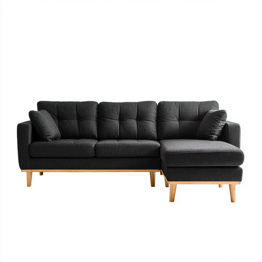 Sofa, Kanapa narożna z ciemnoszarym zwrotnikiem 240 x 150 x 85 cm poliestrowego kształtu L