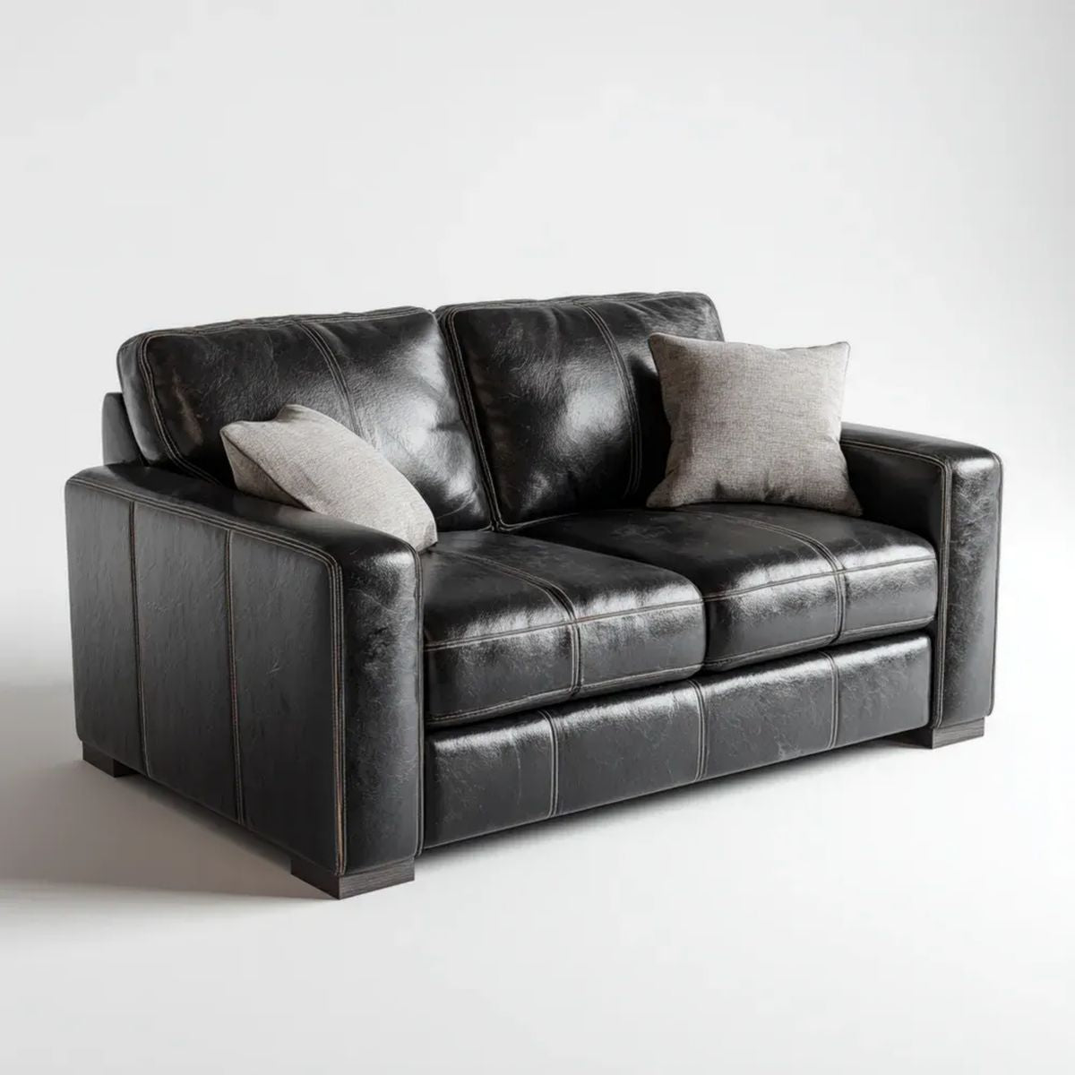 Sofa, Czarna sofa w poliuretanowej, syntetycznej skórze, 170 x 90 x 88 cm
