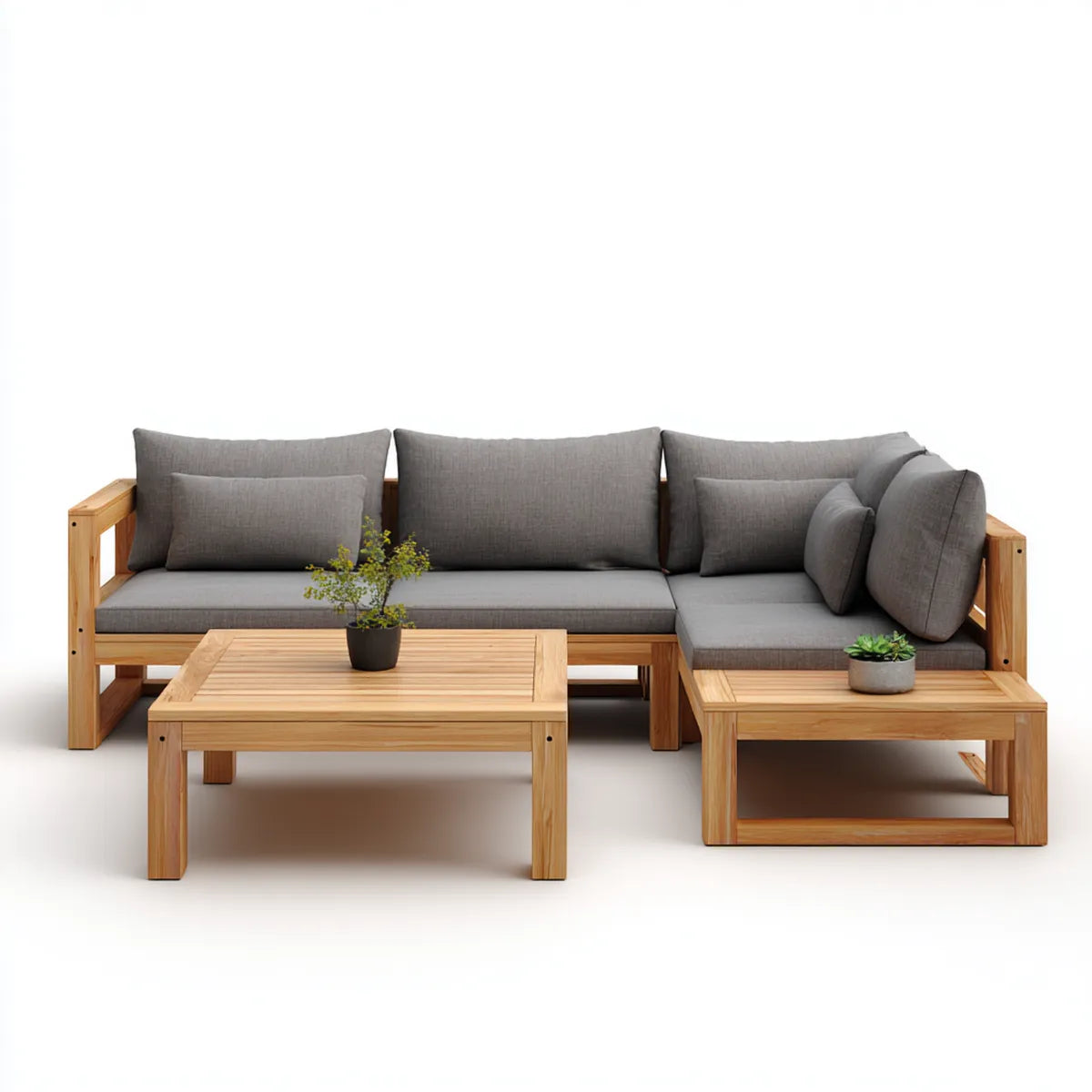 Sofa ogrodowa, Meble ogrodowe 3 ciemnoszare kwadraty w litej akacji z stołami 245 x 165 cm