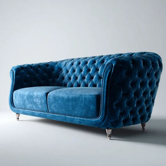 Sofa, 2-osobowa w kolorze niebieskim w pikowany silvelvet 180 x 90 x 78 cm