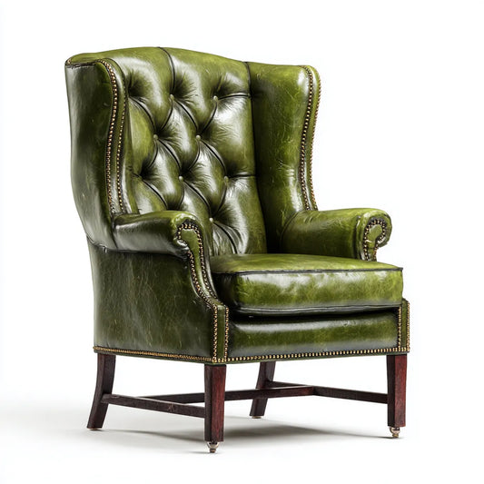 Fotel, Zielony fotel bergère ze skóry syntetycznej PU z wysokim kapitałem pleców 78 x 85 x 108 cm