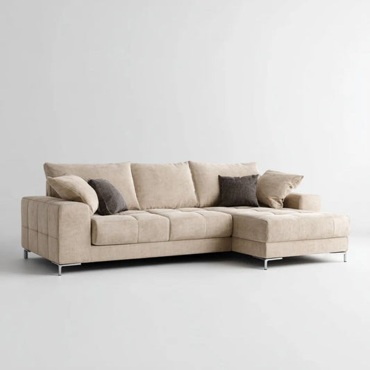 Sofa, 4-osobowa poliestrowy beżowy sofa, 280 x 170 x 85 cm