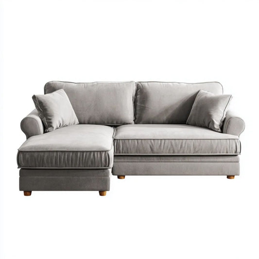Sofa kąt stały 3 siwy poliester fotele z szezlongiem 220 x 150 x 85 cm