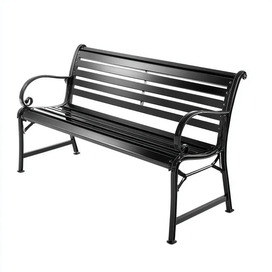 Ławka ogrodowa, Czarna ławka ogrodowa 2 fotele prostokątne stal 125 x 60 x 85 cm