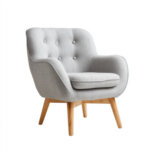 Fotel, Szary salon fotel 72 x 76 x 92 cm w poliestrze i litym drewnie zaokrąglony kształt