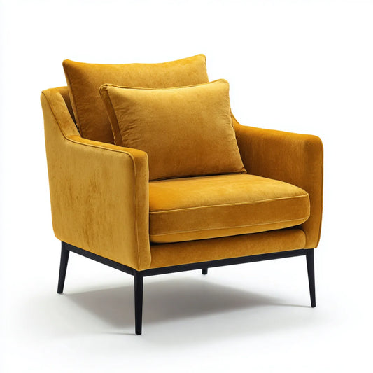 Fotel, Poliester Velvet Musztarda Fotel z poduszkami 80 x 85 x 88 cm