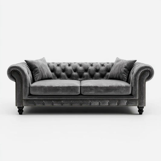 Sofa, Chesterfield 3 personifikator persolarny poliester persovelvet z poduszkami, 220 x 90 x 78 cm