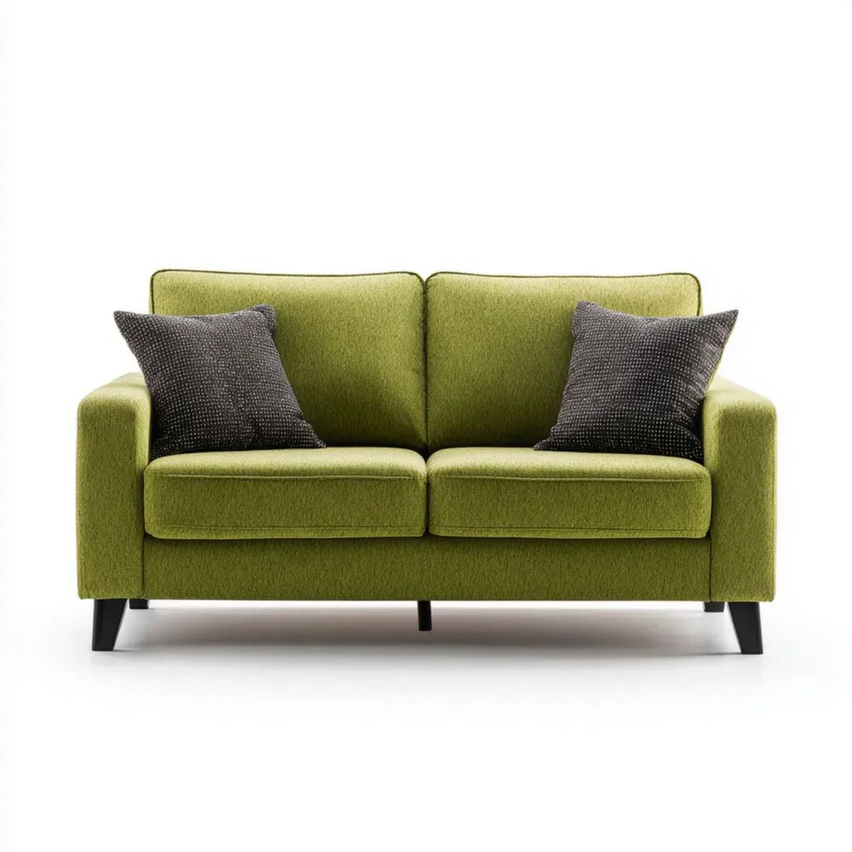 Sofa, 2 fotela z poliestru Oliwkowozielony zielona z czarnym depilatorem metalowym, 160 x 85 x 85 cm