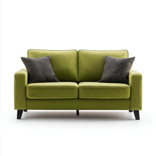 Sofa, 2 fotela z poliestru Oliwkowozielony zielona z czarnym depilatorem metalowym, 160 x 85 x 85 cm