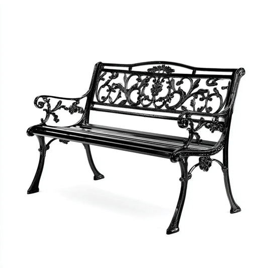 Ławka ogrodowa 2 czarny odlew aluminium prostokątna 122 x 58 x 87 cm