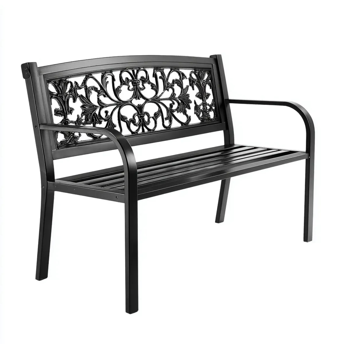Ławka ogrodowa 2 fotele czarne 122 x 61 x 85 cm w prostokątnej stali