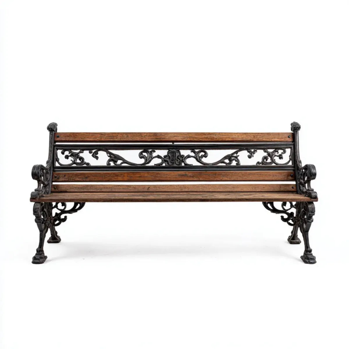 Ławka ogrodowa, 2 fotela ławka ogrodowa czarna i brązowa z litego drewna i prostokątnego żeliwa 122 x 58 x 87 cm