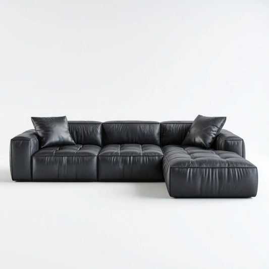 Sofa, 3-osobowa sofa z szezlongiem prosto w czarnym PU skóra poliuretanowa, 300 x 165 x 75 cm