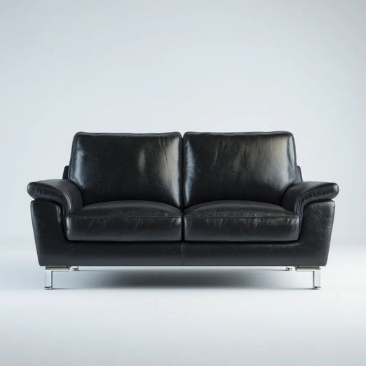 Sofa, PU skóra sofa 2 czarne fotele z chromowanej stali stalowe nogawki, 160 x 88 x 86 cm