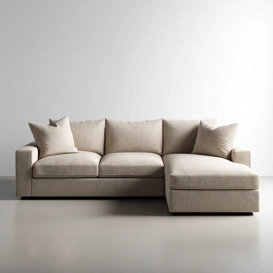 Sofa, Kanapa narożna z prostokątnym profilem szezlongiem beige 260 x 160 x 85 cm