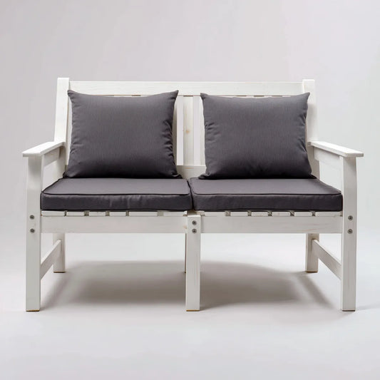 Sofa, 2-fotela biała szara z litego drewna sosnowego z poduszką poliestrową prostokątną 120 x 65 x 82 cm