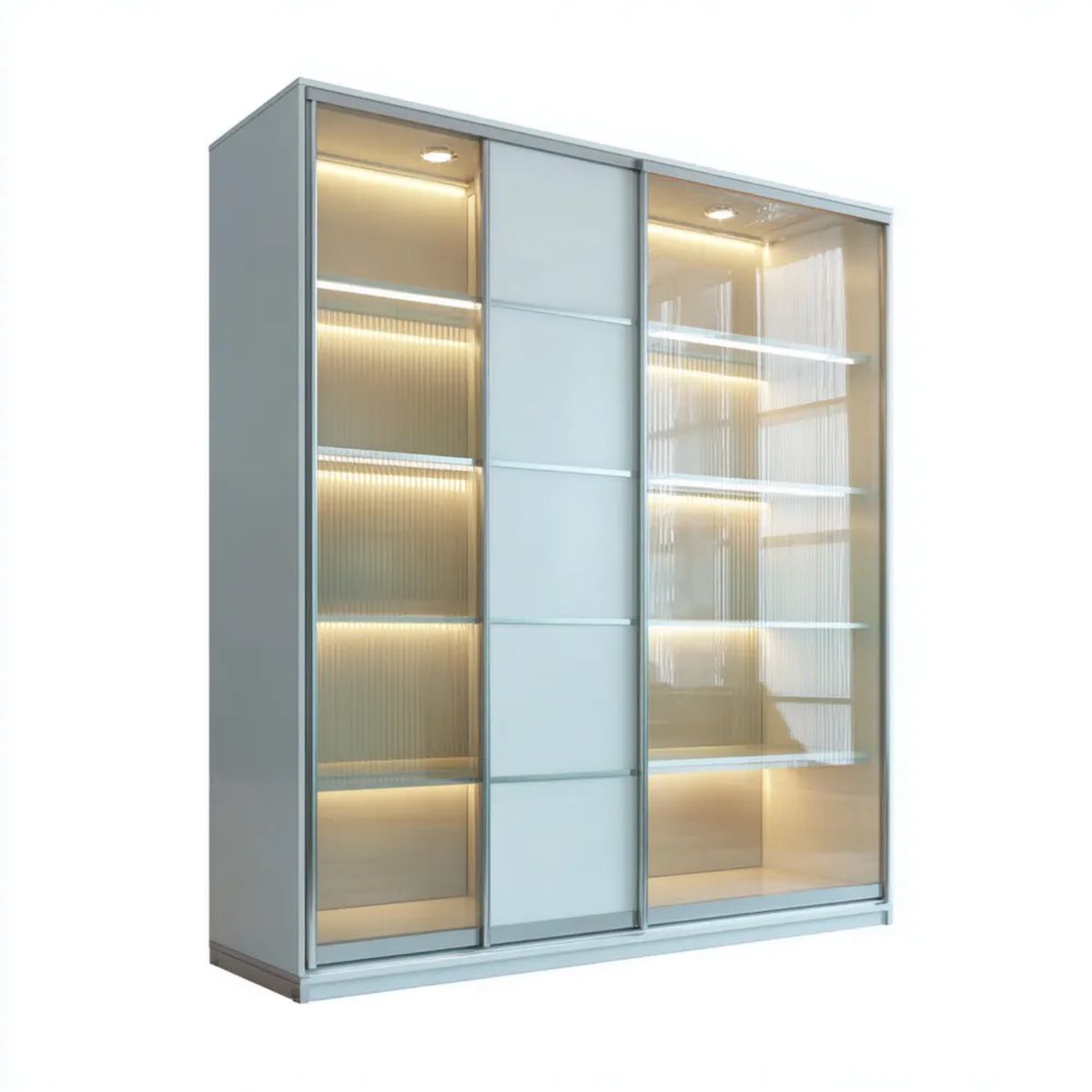 Szafa, 3 drzwi przednie szafa przesuwna w aluminiowym i jasnoszarym szkło szklane 180 x 60 x 220 cm