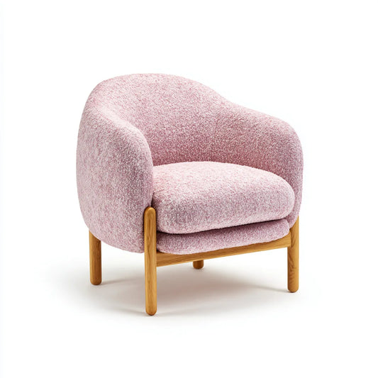 Fotel Rosé 75 x 75 x 78 cm z pokrywą z buklu z poliestru litego drewna ramki zaokrąglony kształt