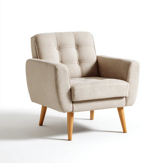 Fotel, Sofa tapicerowana beżowa w kształcie 82 x 85 x 94 cm poliester z litymi, drewnianymi nogami bukowymi