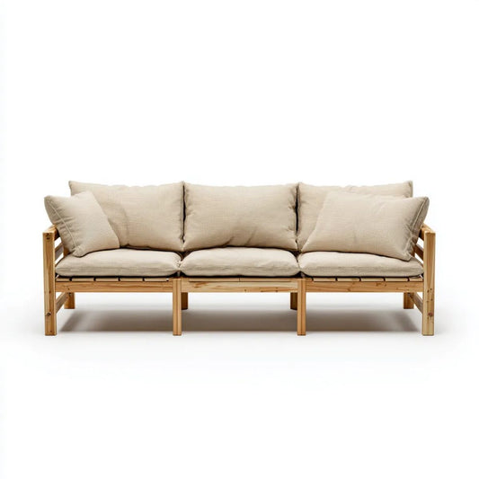 Sofa, 3-osobowa beżowy sofa w sofie z perełką z poduszką, 210 x 80 x 75 cm