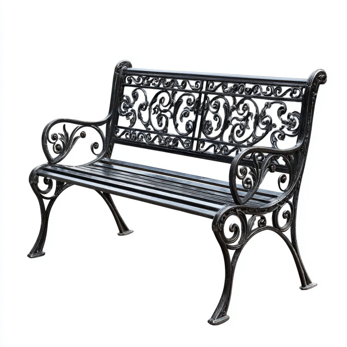 Ławka ogrodowa 2 fotele czarne 122 x 60 x 87 cm prostokątne odlewane żelazko